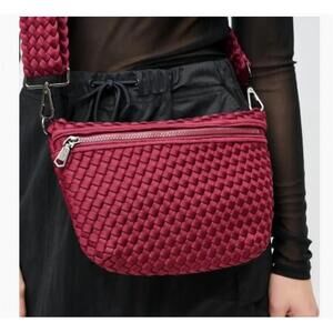 NEW SOL AND SELENE ethereal woven neoprene crossbody bag in wine